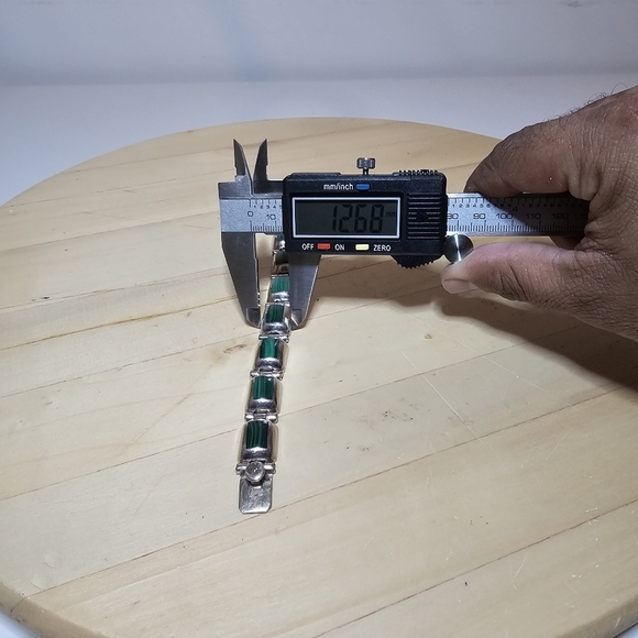 Taxco Mexico Sterling Silver 925 Statement Malachite Inlay Panel Bracelet 7.25in - Picture 5 of 6